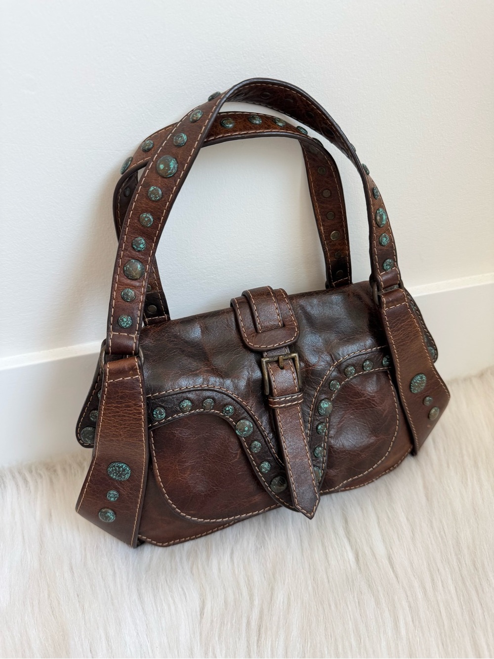 Roberto Cavalli Brown Western Studded Leather Mini Bag - Picture 2 of 9